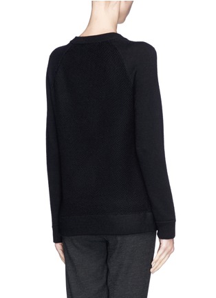 Back View - Click To Enlarge - VINCE - Leather trim zip textured knit sweater 