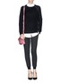 Figure View - Click To Enlarge - VINCE - Leather trim zip textured knit sweater 