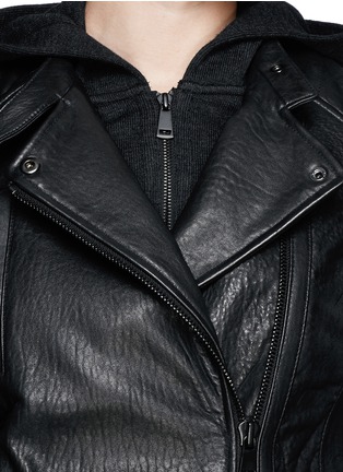 Detail View - Click To Enlarge - VINCE - Detachable hood lamb leather biker jacket