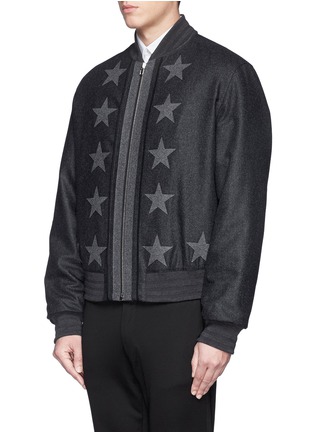 Front View - Click To Enlarge - GIVENCHY - Star appliqué wool bomber jacket