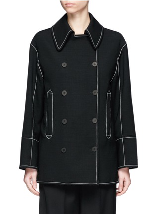 Main View - Click To Enlarge - STELLA MCCARTNEY - Contrast stitching double breasted wool jacket