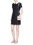 Figure View - Click To Enlarge - VALENTINO GARAVANI - Detachable collar daisy appliqué Crepe Couture dress