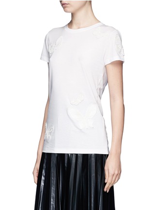 Front View - Click To Enlarge - VALENTINO GARAVANI - Beaded butterfly appliqué cotton T-shirt