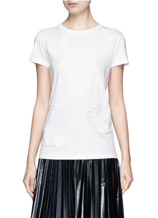 Main View - Click To Enlarge - VALENTINO GARAVANI - Beaded butterfly appliqué cotton T-shirt