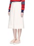 Front View - Click To Enlarge - MUVEIL - Floral embellished denim A-line skirt