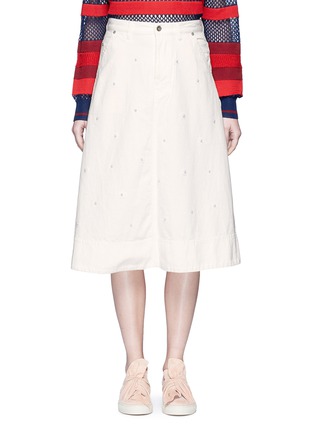 Main View - Click To Enlarge - MUVEIL - Floral embellished denim A-line skirt
