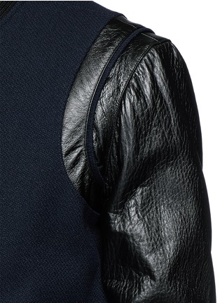 Detail View - Click To Enlarge - SAINT LAURENT - Leather sleeve wool teddy jacket