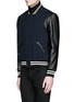 Front View - Click To Enlarge - SAINT LAURENT - Leather sleeve wool teddy jacket