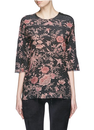 Main View - Click To Enlarge - BY WALID - 'Isabel' asymmetric zip rose print silk tunic