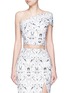 Main View - Click To Enlarge - MATICEVSKI - 'Montage' orchid embroidery one-shoulder cropped top