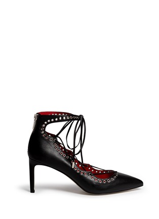 Main View - Click To Enlarge - PEDDER RED - 'Jess Rock' grommet topline lace-up leather pumps