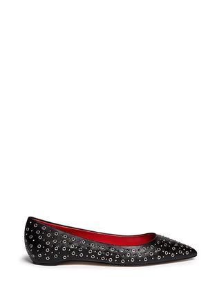 Main View - Click To Enlarge - PEDDER RED - 'Joey' grommet stud leather skimmer flats