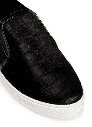 Detail View - Click To Enlarge - PEDDER RED - 'Daly' croc embossed calf hair slip-ons