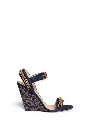Main View - Click To Enlarge - 73426 - 'Coline' curb chain brocade wedge suede sandals