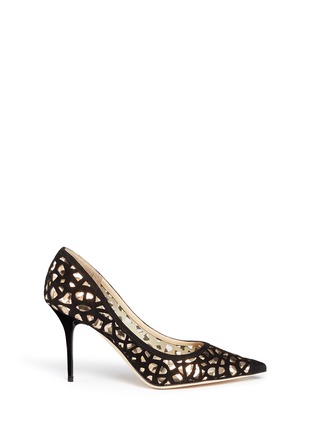 Main View - Click To Enlarge - JIMMY CHOO - 'Agnes' lasercut mirror leather suede mesh pumps