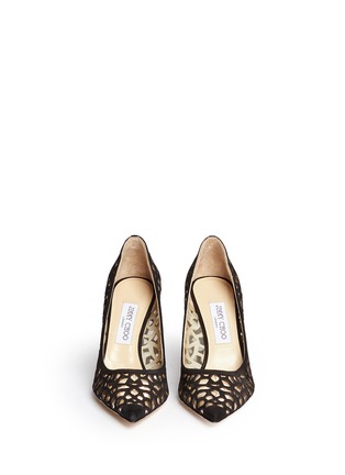 Figure View - Click To Enlarge - JIMMY CHOO - 'Agnes' lasercut mirror leather suede mesh pumps