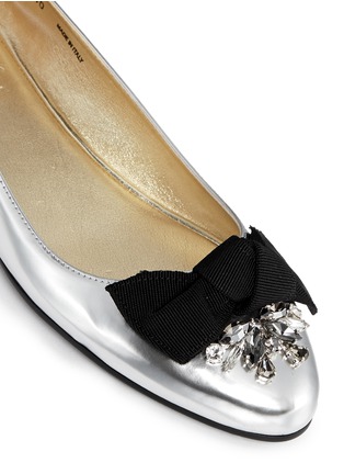 Detail View - Click To Enlarge - JIMMY CHOO - 'Whitney' crystal grosgrain bow mirror leather flats