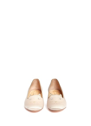 Figure View - Click To Enlarge - 201890246 - 'Incy Kitty' satin toddler slip-ons