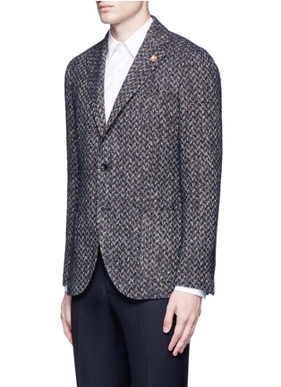 Front View - Click To Enlarge - LARDINI - 'Specialine' chevron stripe wool-cotton bouclé soft blazer
