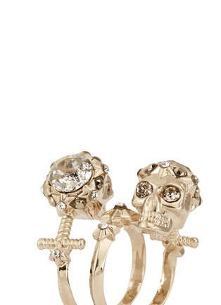 Detail View - Click To Enlarge - ALEXANDER MCQUEEN - Star dust twin skull spiral ring