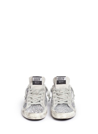 Front View - Click To Enlarge - GOLDEN GOOSE - 'Superstar' smudged suede glitter low top sneakers