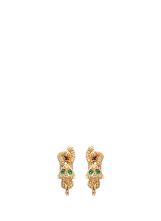 Main View - Click To Enlarge - WENDY YUE - Diamond tsavorite 18k yellow gold monkey earrings