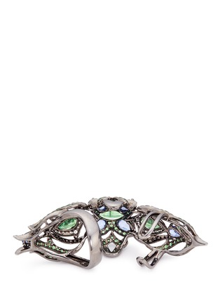 Detail View - Click To Enlarge - WENDY YUE - Diamond sapphire tsavorite 18k white gold full finger ring