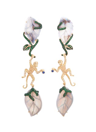 Main View - Click To Enlarge - WENDY YUE - Diamond opal gemstone 18k yellow gold monkey drop earrings