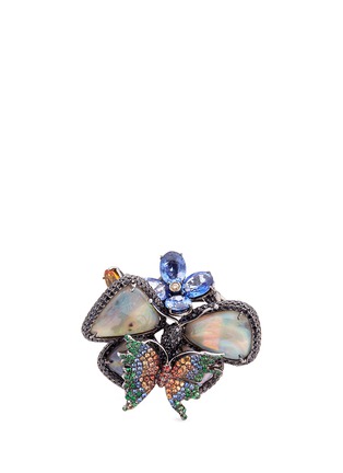 Main View - Click To Enlarge - WENDY YUE - Diamond sapphire opal tsavorite 18k white gold butterfly ring