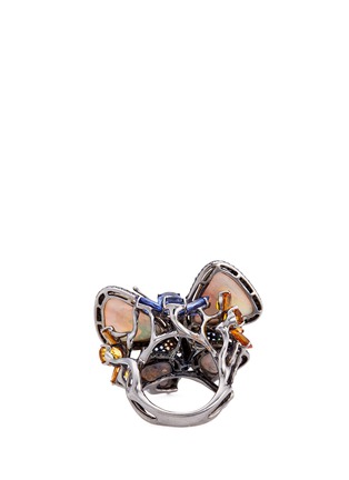 Figure View - Click To Enlarge - WENDY YUE - Diamond sapphire opal tsavorite 18k white gold butterfly ring