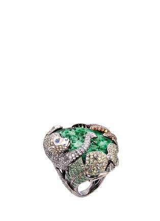 Main View - Click To Enlarge - WENDY YUE - Diamond sapphire jade 18k white gold monkey ring