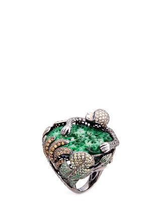 Figure View - Click To Enlarge - WENDY YUE - Diamond sapphire jade 18k white gold monkey ring