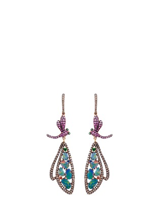 Main View - Click To Enlarge - WENDY YUE - Diamond gemstone 18k rose gold dragonfly drop earrings