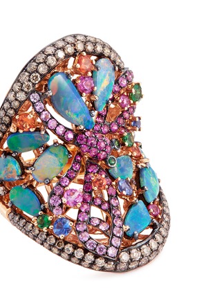 Detail View - Click To Enlarge - WENDY YUE - Diamond sapphire opal 18k rose gold dragonfly ring