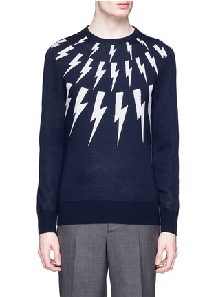 Main View - Click To Enlarge - NEIL BARRETT - Thunderbolt intarsia Merino wool sweater