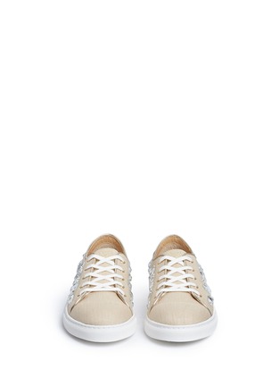 Front View - Click To Enlarge - CHARLOTTE OLYMPIA - 'Bejewelled' embellished linen sneakers