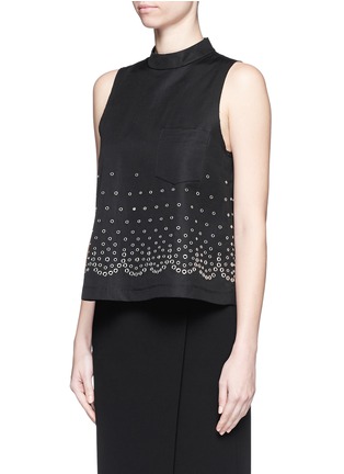 Front View - Click To Enlarge - ALEXANDER WANG - Eyelet cotton-linen canvas shell top