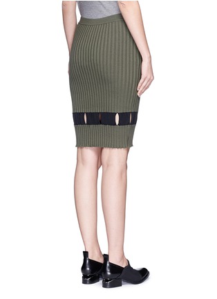 Back View - Click To Enlarge - ALEXANDER WANG - Perforated stripe knit wool skirt
