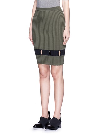 Front View - Click To Enlarge - ALEXANDER WANG - Perforated stripe knit wool skirt