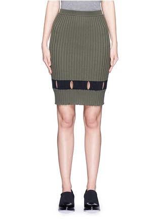 Main View - Click To Enlarge - ALEXANDER WANG - Perforated stripe knit wool skirt
