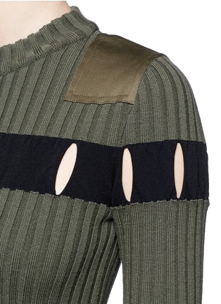 Detail View - Click To Enlarge - ALEXANDER WANG - Perforated stripe military wool sweater