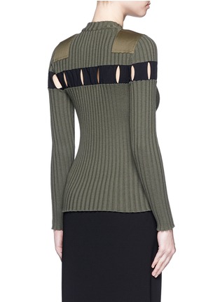 Back View - Click To Enlarge - ALEXANDER WANG - Perforated stripe military wool sweater
