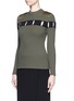 Front View - Click To Enlarge - ALEXANDER WANG - Perforated stripe military wool sweater