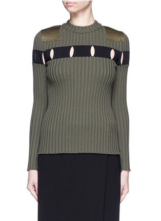 Main View - Click To Enlarge - ALEXANDER WANG - Perforated stripe military wool sweater