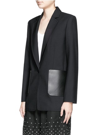 Front View - Click To Enlarge - ALEXANDER WANG - Leather pocket oversize twill blazer