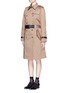 Front View - Click To Enlarge - ALEXANDER WANG - Leather strap oversize twill trench coat