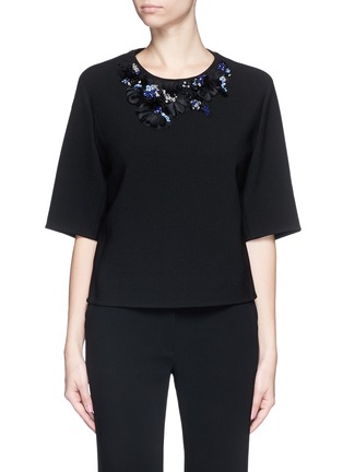 Main View - Click To Enlarge - 3.1 PHILLIP LIM - Floral lace embellished neckline crepe top