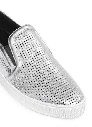 Detail View - Click To Enlarge - PEDDER RED - 'Daly' croc effect perforated metallic leather slip-ons