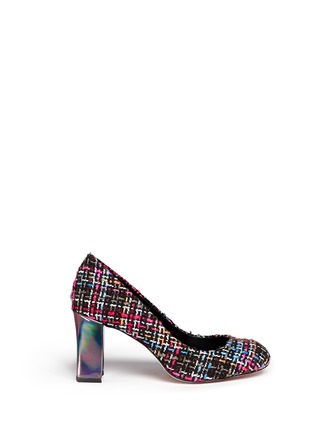 Main View - Click To Enlarge - PEDDER RED - 'Casey' holographic leather heel tweed pumps
