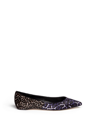 Main View - Click To Enlarge - PEDDER RED - 'Joey' contrast leopard print calf hair flats